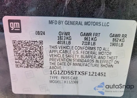 2025 Chevrolet Malibu Lt from USA, damaged, VIN 1G1ZD5STXSF121451